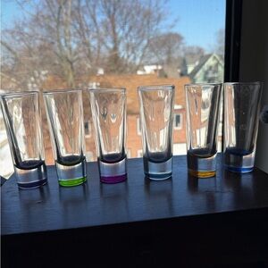 Set of Six Multicolored Glass Shot Glasses